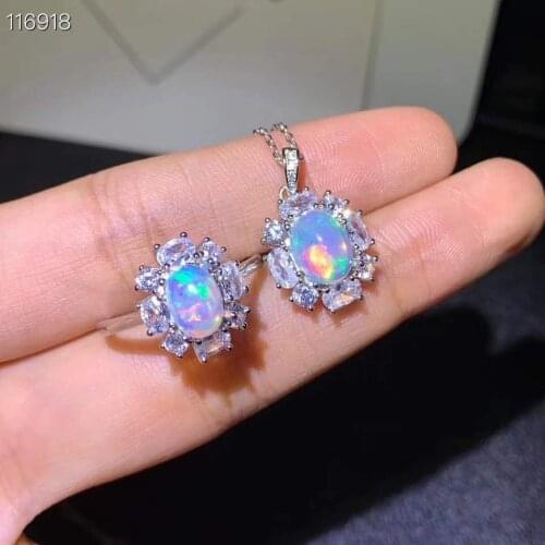 100% NATURAL ETHIOPIAN WELO FIRE OPAL 925 silver Ring Pendant Set