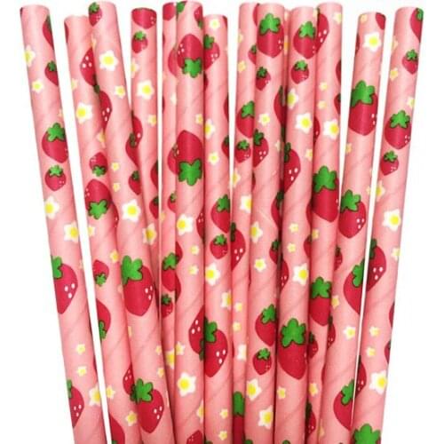100pcs Fruit Strawberry Paper Straws For Birthday Wedding Decorative Party Supplies Creative Drinking Straws