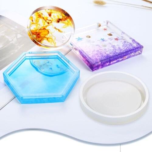 4/6Pcs Crystal Epoxy Resin Mold Hexagon Round Coaster Casting Silicone Mould Handmade DIY Crafts Jewelry Making Tool T84A