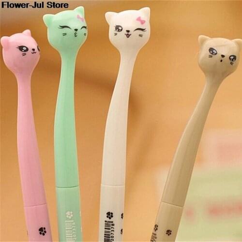 5pcs Writing Point:0.5mm Cute Kawaii Plastic Ink Gel Pen Cartoon Cat Pens For School Writing Office Supplies Korean Stationery