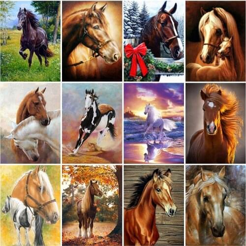 5D DIY Diamond Painting Horse Full Round Diamond Embroidery Animal Picture Cross Stitch Mosaic Rhinestone Home Decor