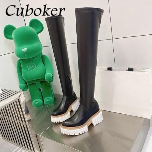 Brand Designer Women Long Boots Leather Height Increasing Over The Knee Female Modern Long Boots 2021 Autumn Winter Boots Women