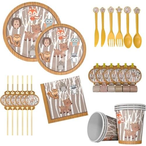 Jungle Animal Theme Party Paper Plate Cup Napkin Banner Tablecloth Baby Shower Kids Birthday Party Decoration Tableware Supplies