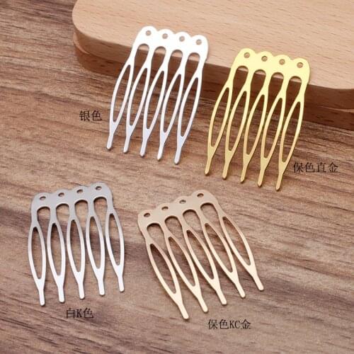 5pcs/lot KC Gold Silver Gold Color Metal Hair Combs Clip with 5 Teeth Fit DIY Bride Wedding Hair Jewelry Making Findings