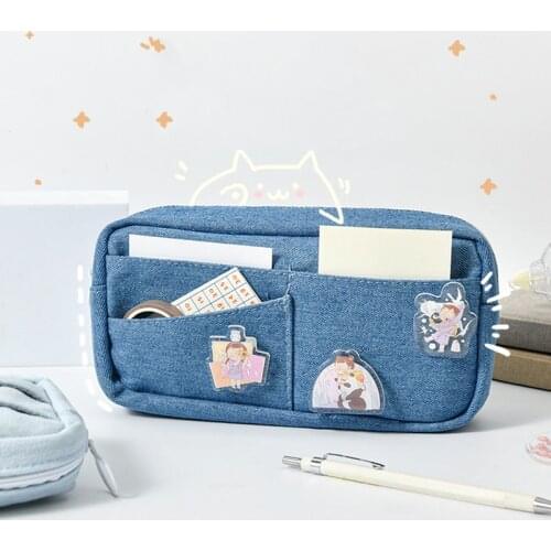 Canvas Pencil Bag Large Capacity Students Pencil Case school Female ins Japanese Student Retro Style Stationery Pencil Bag