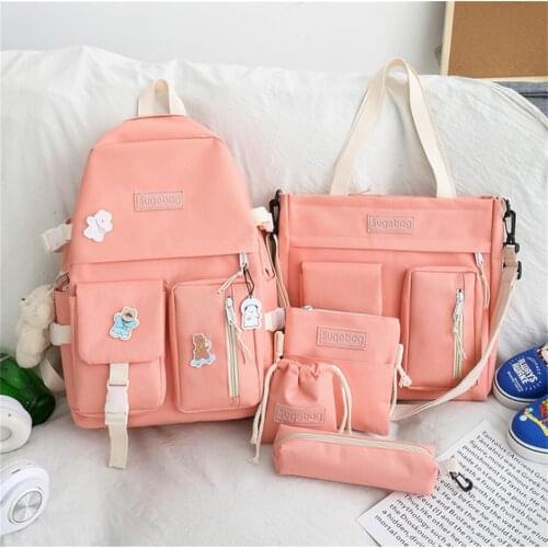 5 Piece Set High School Backpack Bags Child 5 Grade For Teenage Girls 2021 Oxford Travel Bagpack Women Bookbags Student