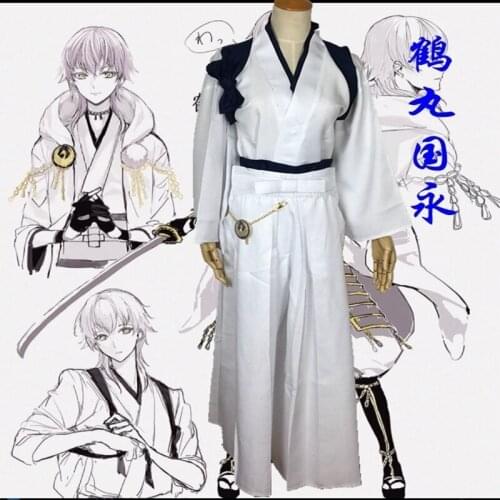 Anime Touken Ranbu Tsurumaru Kuninaga Cosplay Costume Custom Adult Men Kimono Outfit Christmas halloween Shoes Boots Cosplay Wig
