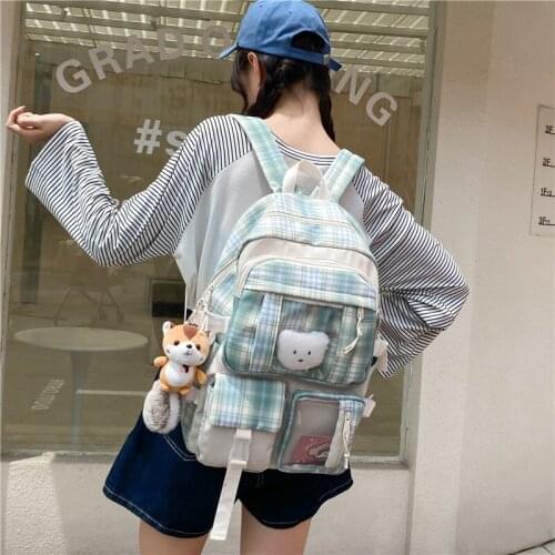Kawaii Plaid Fashion Womens Backpack Nylon Waterproof Backpacks With Many Pockets Large-capacity Outdoor Travel Backpacks