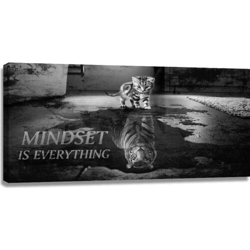Mindset is Everything Motivational Canvas Wall Art Black and White Inspirational Quotes Poster Prints A Cat Dream Inspiration