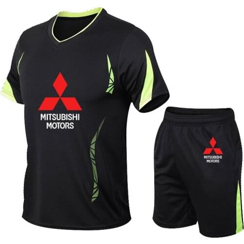 Mens T-shirt + Shorts Set Summer Breathable Casual T shirt Running Set Fashion Harajuku Mitsubishi Printed Male Sport Suit