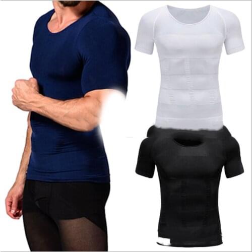 Men Male slim Tight Training Breathable Compression lift corset seamless tight underwear Short Sleeve Shirt Breathable