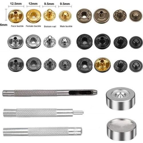 12.5mm Leather Snap Fasteners Kit Metal Button Snaps Press Studs with 4 Installation Tools 6 Color Leather Snaps for Clothes