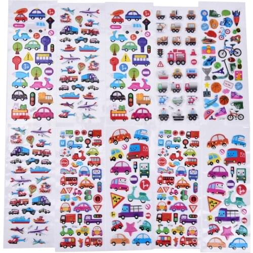 2 Different Sheets Cartoon Traffic Car Aircraft DIY Stickers Toys PVC Scrapbook for Children Diary Notebook Decoration Gifts