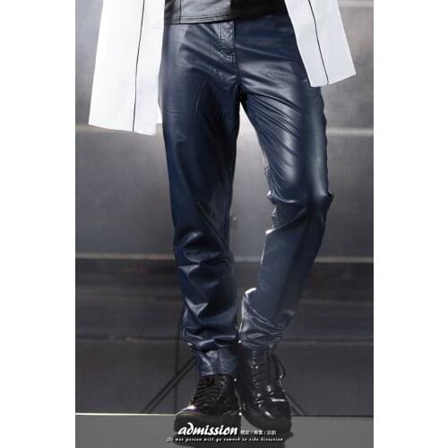 27-44 2018 New mens clothing singer Performing Punk trousers tidal current blue motorcycle leather pants plus size costumes