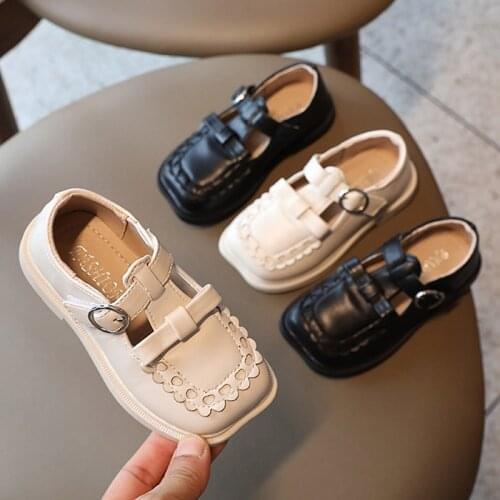 2021 Autumn Girls T Strap Leather Shoes Bow Princess Shoes For Kids Flats Baby Children Casual SHoes Anti-Slippery Toddlers 1-8y