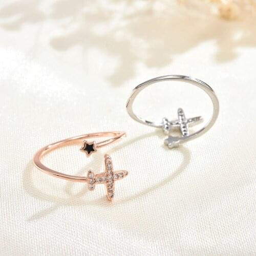 Opening Adjustable Double Layer Micro Inlaid Zircon Jewelry Ring Cute Airplane Star Ring Valentine Day Gift Ring Fashion Trend