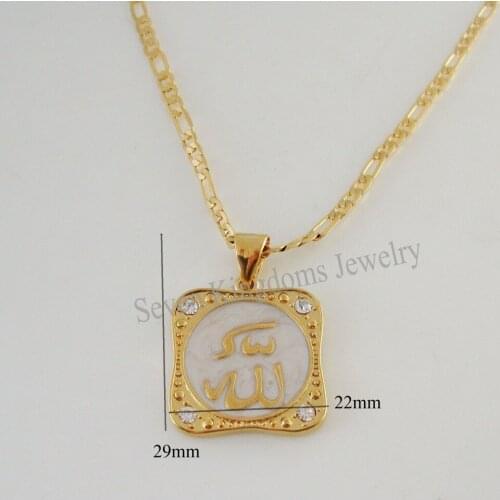 Order 10$ GET FREE SHIPPING/ YELLOW GOLD GP 24" NECKLACE&MUSLIM ALLAH GOD SYMBOL WHITE ENAMEL CZ PENDANT/Great Money Maker
