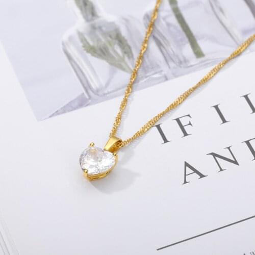 Heart Necklaces for Women Stainless Steel Gold Chain Zircon Heart Pendant Necklace Gold Plated Clavicle Choker Valentine Gifts