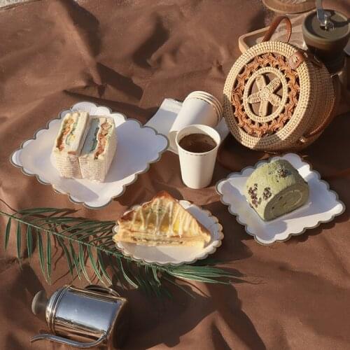 Picnic Tableware Disposable Environmental Protection Paper Pallet Paper Cup Set Dinner Plate Dessert Cake Plate Outdoor Campin