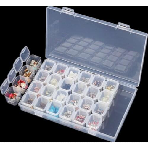 28 Slots Clear Empty Storage Box Nail Art Rhinestone Jewelry Powder sequin Display Storage Box Case Plastic Container Nail Tool