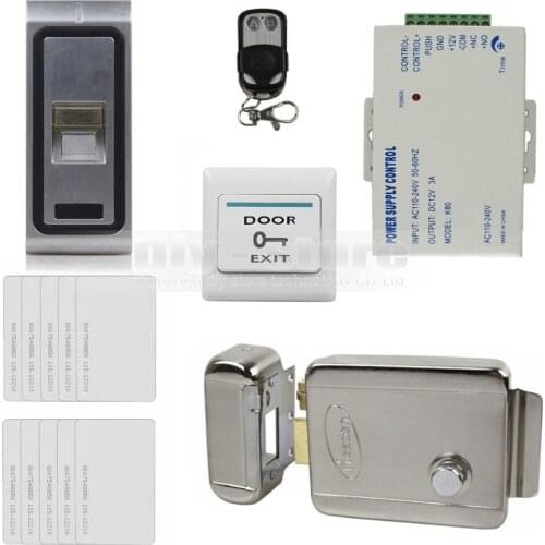 DIYSECUR Remote Control Fingerprint 125KHz RFID ID Card Reader Door Access Control System Kit + Electric Lock