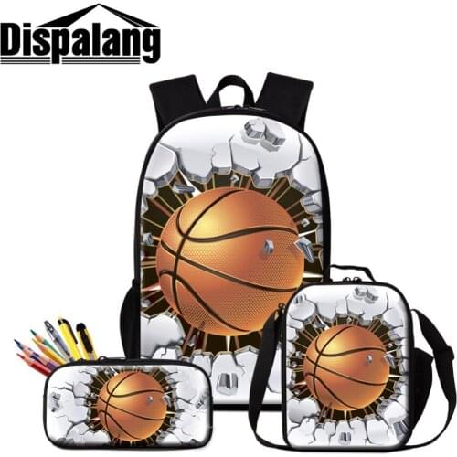 Dispalang Basketballs Print School Bag Insulated Cooler Case Bag for Students Sporty Bookbag Cool Backpack Lunch Box Pencil Bags
