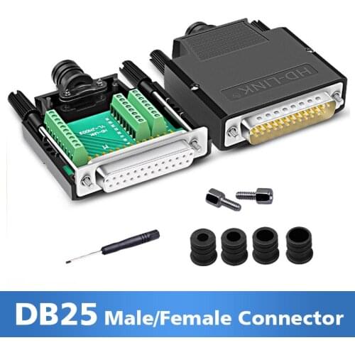DB25 Connector 25 Pin D-sub Male/Female Breakout Connectors Solder Free Signals Serial Port Plug Board DB25 Terminal Adapter