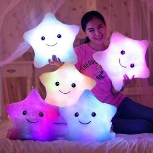 Free shipping Star luminous pillow, Lucky Star / love / paw / Teddy Bear colorful luminous pillow plush toys, Christmas gifts