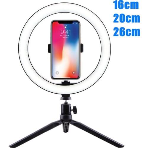 Photography LED Selfie Ring Light 26CM Dimmable Camera Phone Ring Lamp 10inch With Table Tripods For Makeup Video Live Studio