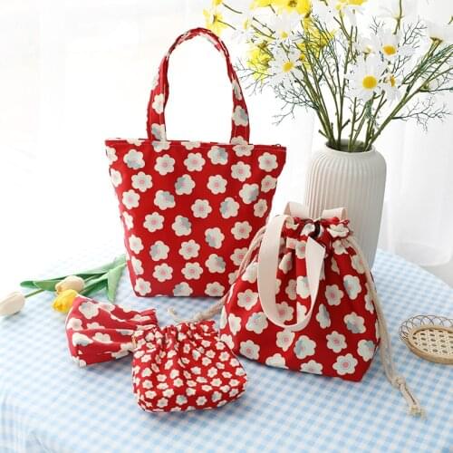 Retro Picnic Bag Hand Bag Lady Multifunctional Canvas Flower Food Book Lunch Bag For Women Shopping Bag