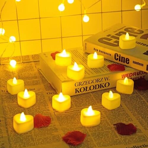 Romantic 6 Piece Heart Shaped LED Tea Light Candle Battery Powered Flash Love Candle Valentines Day Electric Tea Light