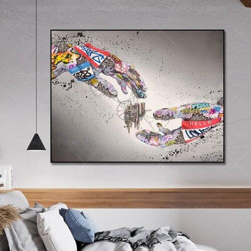Hand Modern Graffiti Street Art Hello Canvas Painting Poster Print Wall Art Picture For Living Room Home Decor Frameless