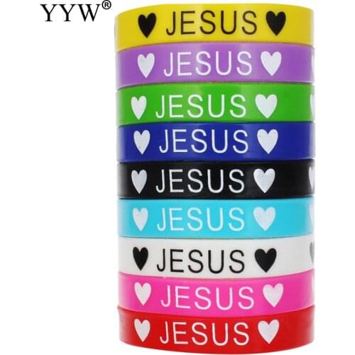 Love Heart Jesus Printing Silicone Bracelet Fashion Jewelry 10pcs Multicolored Wristband Silicon Bangles for Women & Men 6.5inch