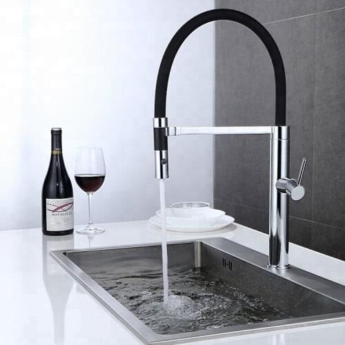 Modern Fashion design Brass Pull out Kitchen sink faucet High Quality Chrome plated copper Tall Kitchen mixer Tap Single hole