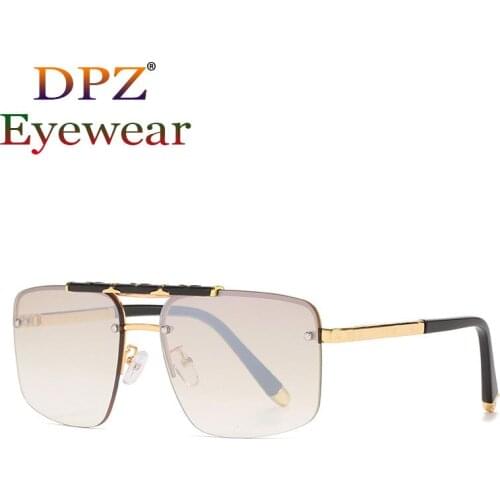 2021 New luxury womens fashion square frame sunglasses retro mens frameless brand design pilot sunglasses Oculos De Sol