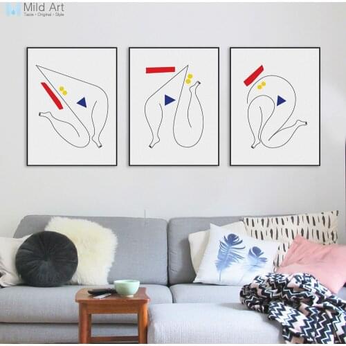 Triptych Modern Abstract Dancer Minimalist Canvas A4 Art Print Poster Picture Black Line Living Room Wall Deco Painting Custom
