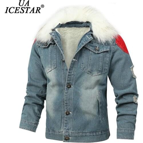 UAICESTAR Winter Denim Jacket Men Fur Collar Casual Coat Fleece Warm Jackets Fashion Brand High Quality Large Size L-6XL Jackets