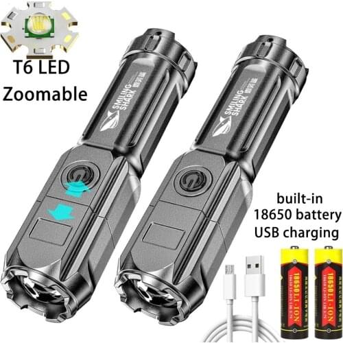Outdoor Rechargeable Ultra Bright Flashlight Multi-function Torch Led Flash Light ABS Strong Light Focusing Zoom Xenon Forces