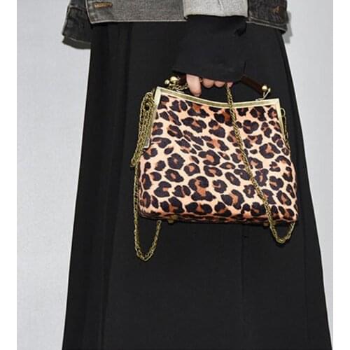 Vintage Metal Buckle Clip Women Handbags Leopard Print Chain Womens Shoulder Messenger Bag Large Capacity Ladies Hand Bags New