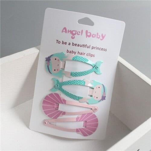 4PCS Lovely Cartoon New Mermaid Shell BB Clips Girls Hair Accessories Children Headwear Baby Hair Clips Headdress Kids Hairpins