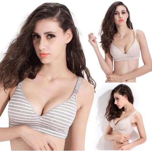 Women Maternity Bra Casual Striped V Neck Button Nursing Bra Comfort Breathable Breastfeeding Bras Pregnancy Clothing Underwear
