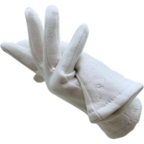 Gloves winter wrist fashion Lycra plus cashmere new white gloves imitation rabbit fur lining gloves plus fertilizer to increase
