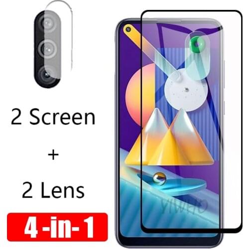 4 in 1 Camera Lens Protective Glass for Samsung M11 Glass Screen Protector Tempered On Galaxy M 11 SM-M115F M115F 6.4" Film