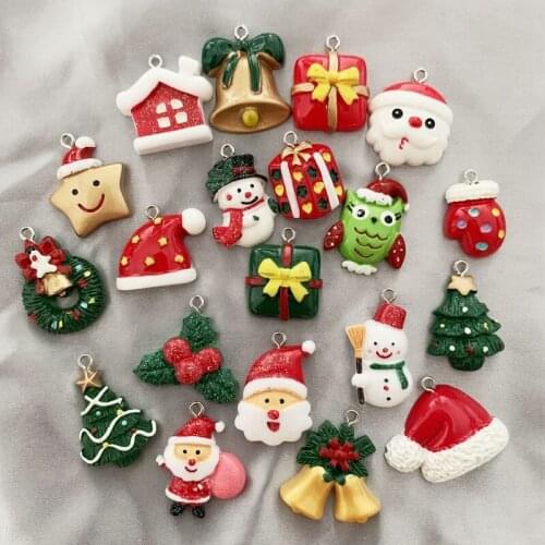 50PCS Resin Simulation Mixed Style Sending Random Christmas Pendant DIY Accessories Charms Handmade Necklace Keychains Earrings