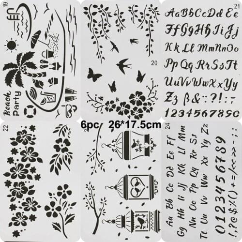 6pc Stencil Bullet Journal Painting Template DIY Graffiti Painting Template For Youth Album Album Decorative Template Reusable