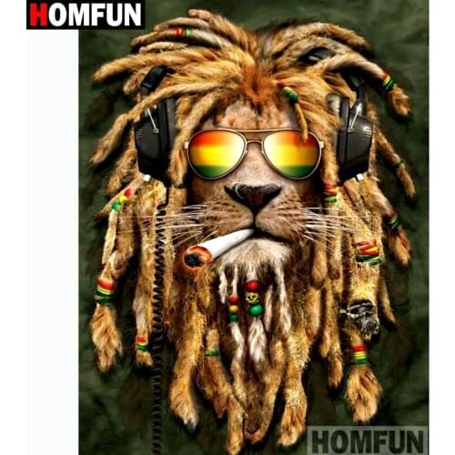 HOMFUN Full Square/Round Drill 5D DIY Diamond Painting "Animal lion" Embroidery Cross Stitch 5D Home Decor Gift A13855