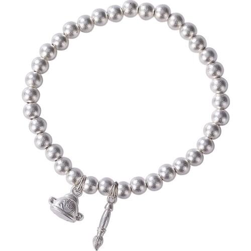 S999 pure silver ancient silver bracelet retro personality blessing bag writing brush ladies sterling silver bracelet bracelet