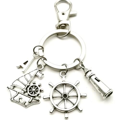 A-Z Letter Lobster Clasp Best Friend Helm Sailing Keychain Lighthouse Key Ring Key Chain Ladies Mens Jewelry