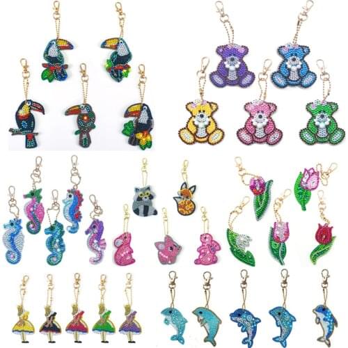 5D DIY Full Special Shaped Diamond Painting Keychain Animal Diamond Embroidery Key Ring Craft Women Bag KeyChain