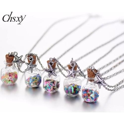 CHSXY Hot Childlike Heart Sequins Drift Bottle Pendant Necklace for Baby Girls Long Chain Wish Bottle Birthday Gift Kids Jewelry